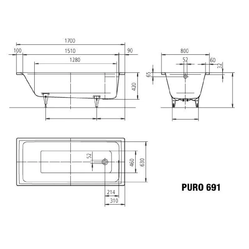 Kaldewei PURO Mod 691 Innebygd Badekar 170x80 cm