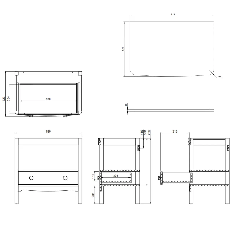 Burlington Guild Servantskap 81 cm med Eik Benkeplate