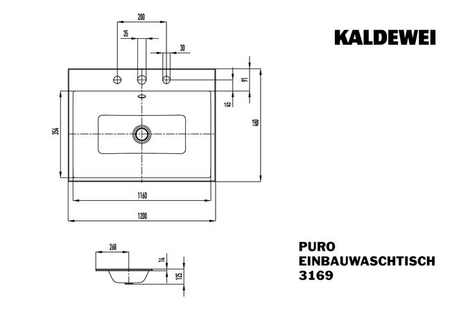 Hovedbilde Kaldewei PURO Mod 3169 Nedfelt Servant, 120x46 cm, Cool Grey 90, 0 ...
