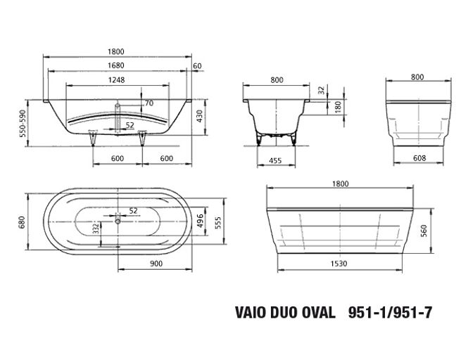 Hovedbilde Kaldewei VAIO DUO OVAL Mod 951 Badekar 180x80 cm, Alpine White