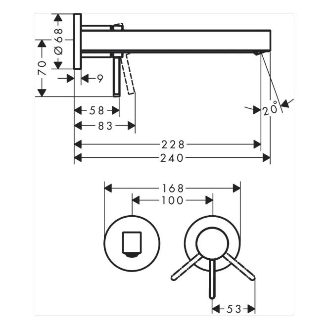 Hovedbilde Hansgrohe Finoris 1-greps Innebygd Servantbatteri 22.8 cm tut