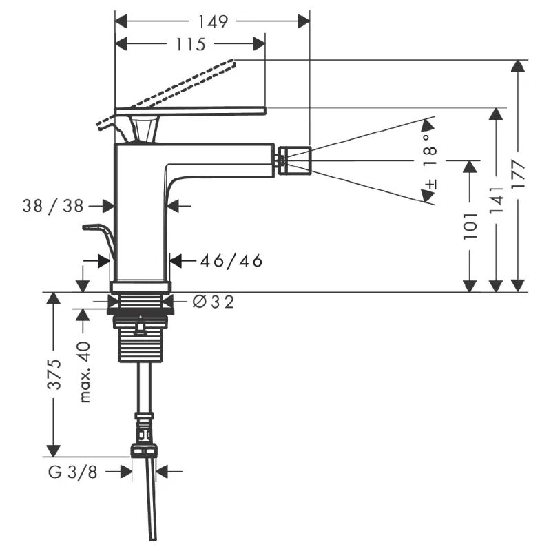 Hansgrohe Tecturis E 1-greps Bidèbatteri
