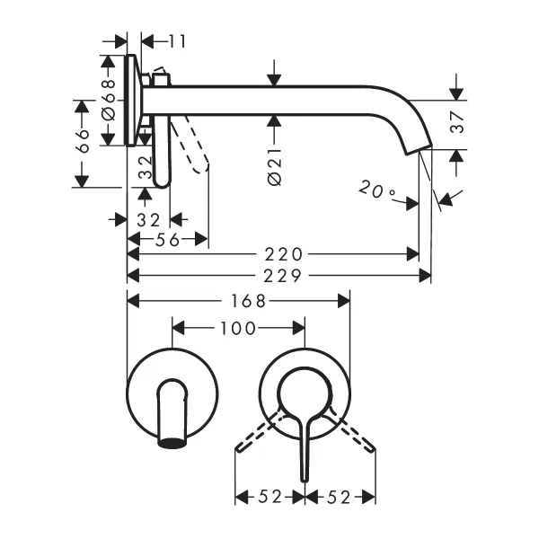 Hovedbilde Axor One 1-greps Innebygd Servantbatteri 22 cm tut