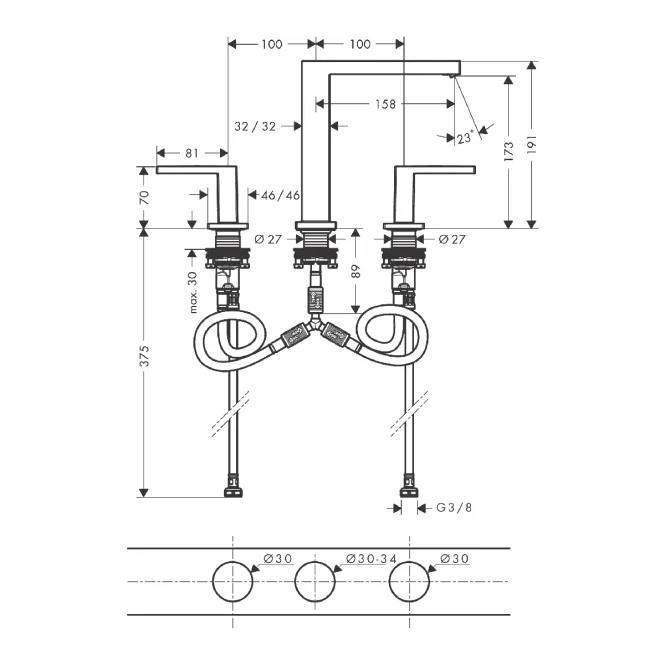 Hovedbilde Hansgrohe Tecturis E 3-hulls Servantbatteri 150