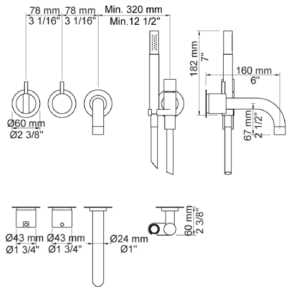 Hovedbilde Vola 2411C-071 Innebygd Badekarbatteri