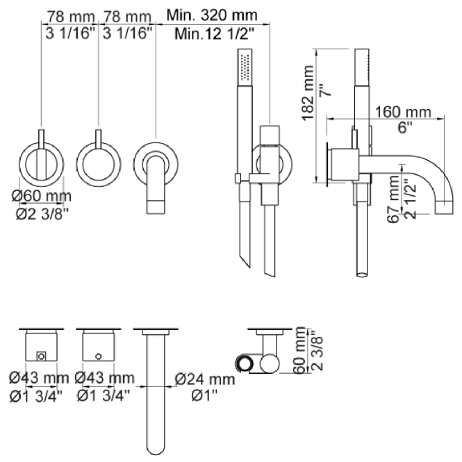 Hovedbilde Vola 2411C-071 Innebygd Badekarbatteri