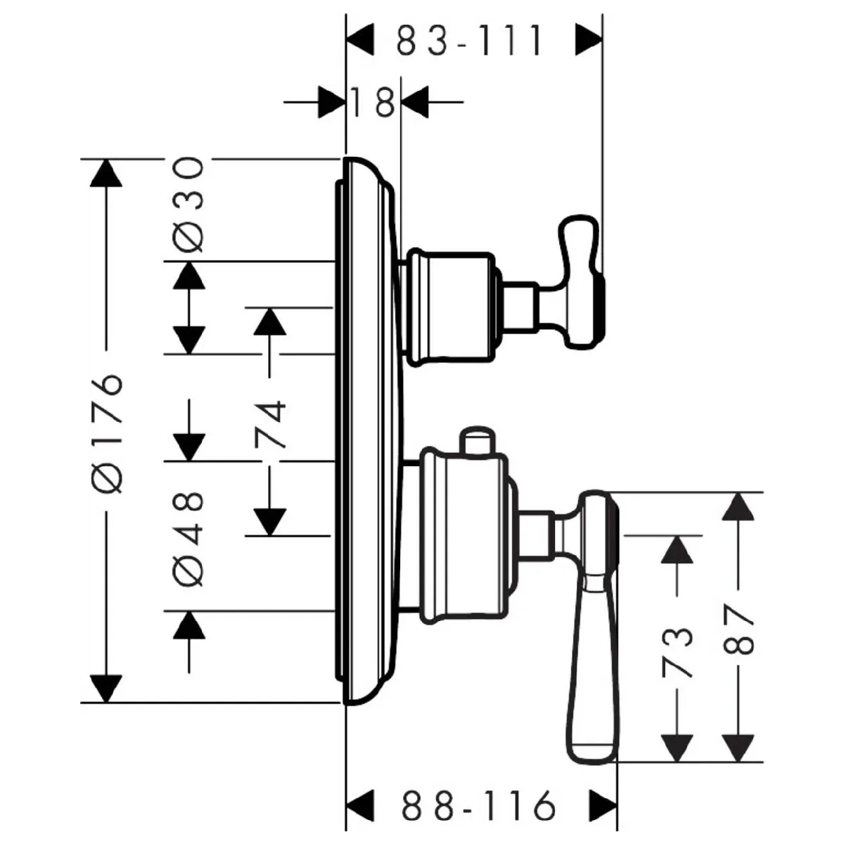 Axor Montreux Innebygd Termostatmodul med vingegrep og avsperring - 1 uttak