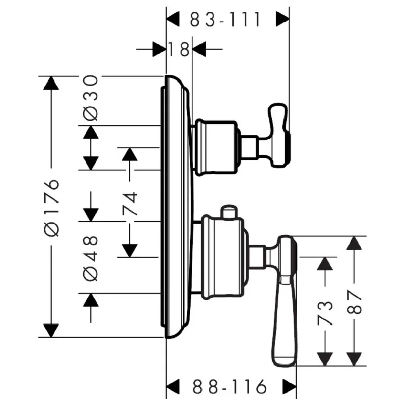 Axor Montreux Innebygd Termostatmodul med vingegrep og avsperring - 1 uttak
