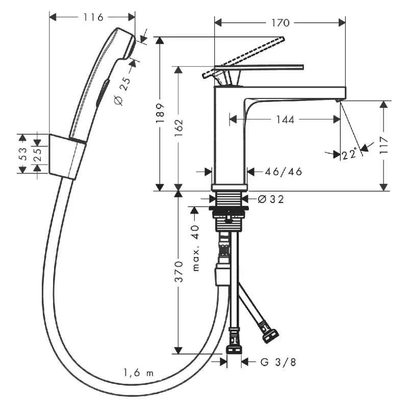Hansgrohe Tecturis E 1-greps Bidèbatteri 110