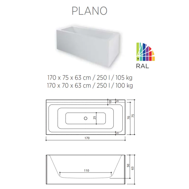 Balteco Plano Badekar 170x70/75 cm