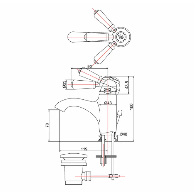 Hovedbilde Burlington Chelsea curved servantbatteri m/oppløftsventil