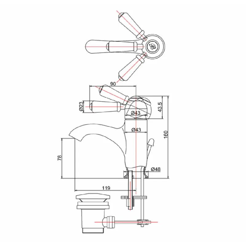 Burlington Chelsea curved servantbatteri m/oppløftsventil