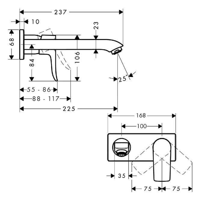 Hovedbilde Hansgrohe Metris 1-greps Innebygd Servantbatteri 22.5 cm tut
