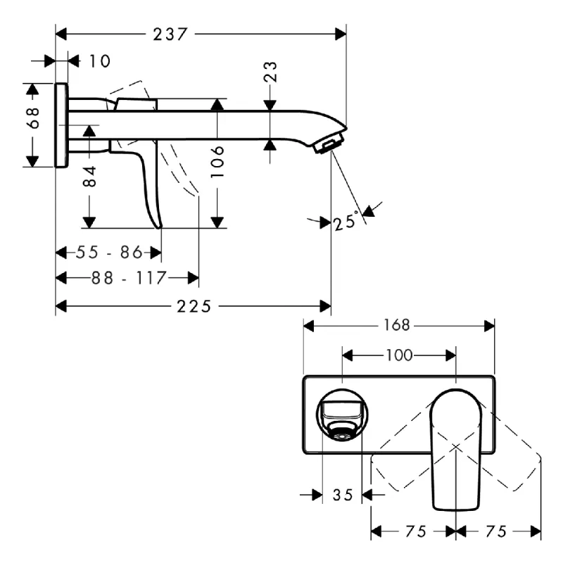 Hansgrohe Metris 1-greps Innebygd Servantbatteri 22.5 cm tut