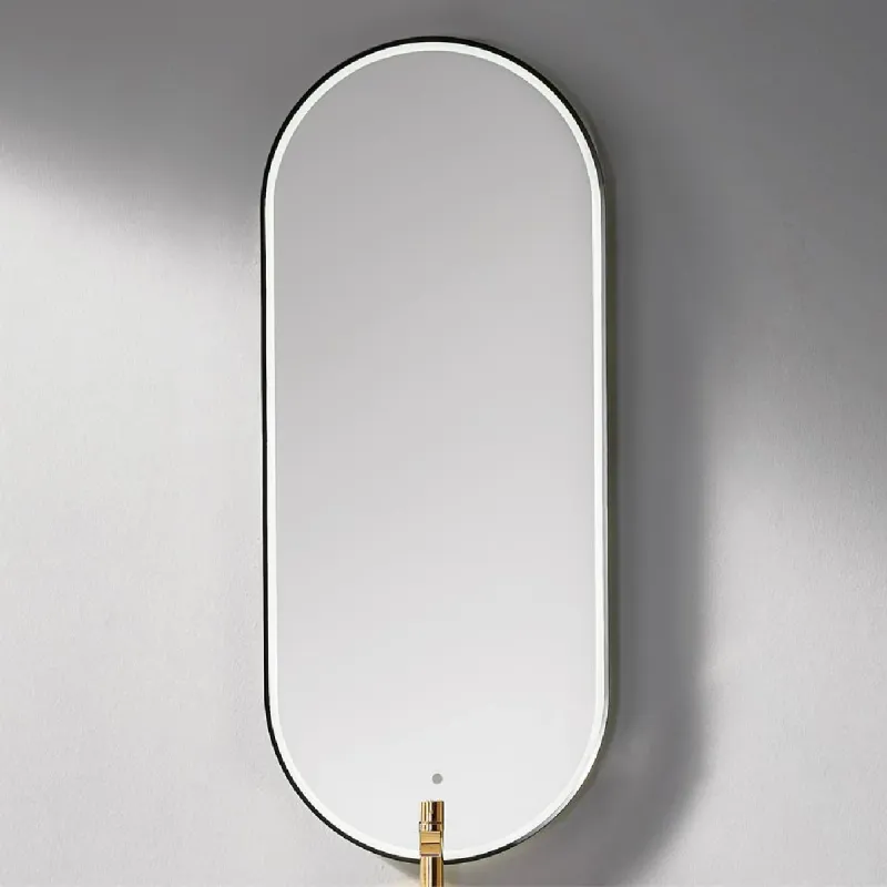 OUTLET: Scala Bad Pompei Speil 50x120 cm med LED-lys – Børstet sort ramme og backlight