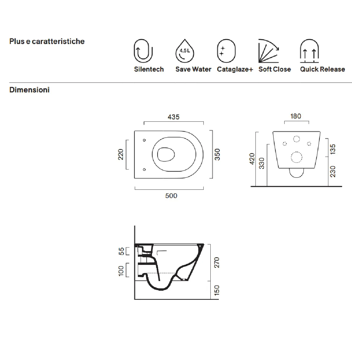 Catalano Zero Vegghengt Toalett Silentech 50 cm  - Hvit