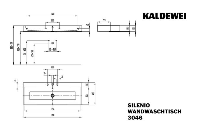 Hovedbilde Kaldewei SILENIO Vegghengt Servant Mod 3046 120x46 cm, Alpine White, ...