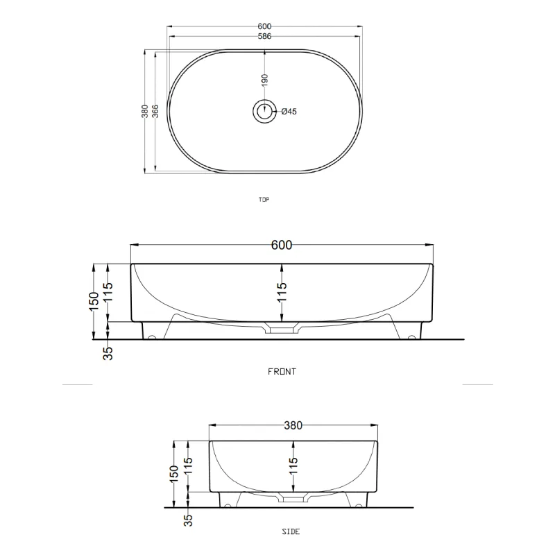 Cielo Mare Oval servant 60x38 cm toppmontert