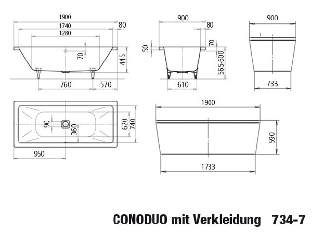 Hovedbilde Kaldewei CONODUO Mod 734-7 Frittstående Badekar, 190x90 cm, Black