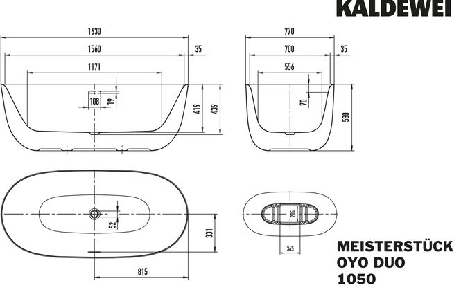 Hovedbilde Kaldewei MEISTERSTÜCK OYO DUO Mod 1050 Frittstående Badekar, 163x77 ...