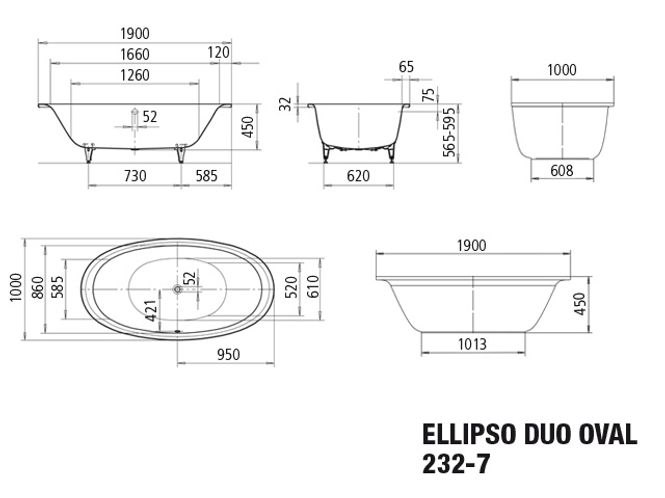 Hovedbilde Kaldewei ELLIPSO DUO OVAL Mod 232-7 Frittstående Badekar, 190x100 cm, ...