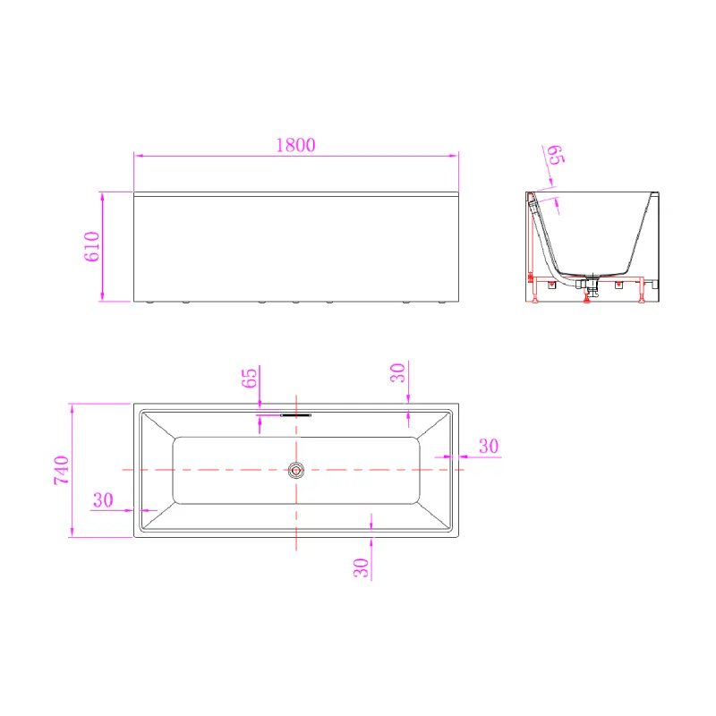Sanipro Bali Back-To-Wall Badekar 180x73 cm