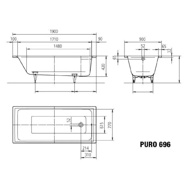 Kaldewei PURO Mod 696 Innebygd Badekar 190x90 cm