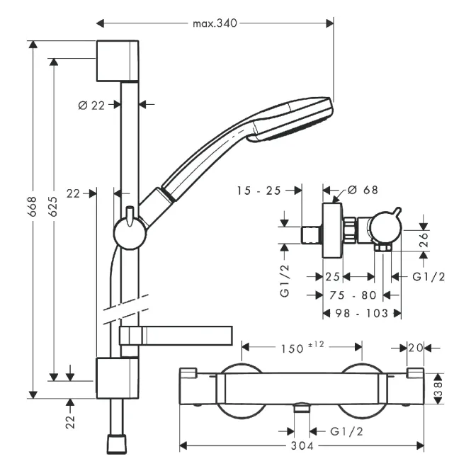Hovedbilde Hansgrohe Croma 100 dusjpakke 