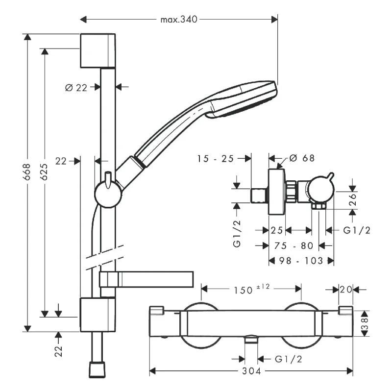 Hansgrohe Croma 100 dusjpakke 