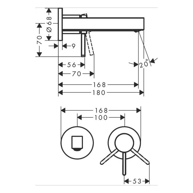 Hovedbilde Hansgrohe Finoris 1-greps Innebygd Servantbatteri 16.8 cm tut