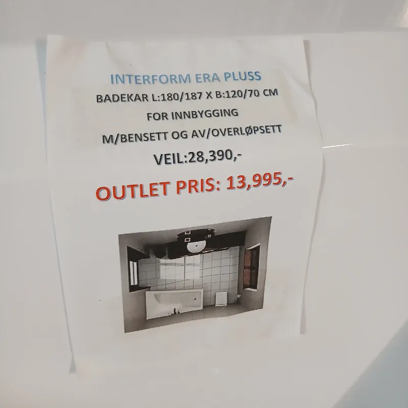 OUTLET: Interform Era Pluss Hjørnebadekar 180/187 x 120/70 cm