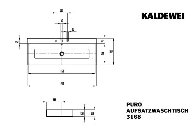 Hovedbilde Kaldewei PURO Mod 3168 Toppmontert Servant, 120x46 cm, Alpine White, ...