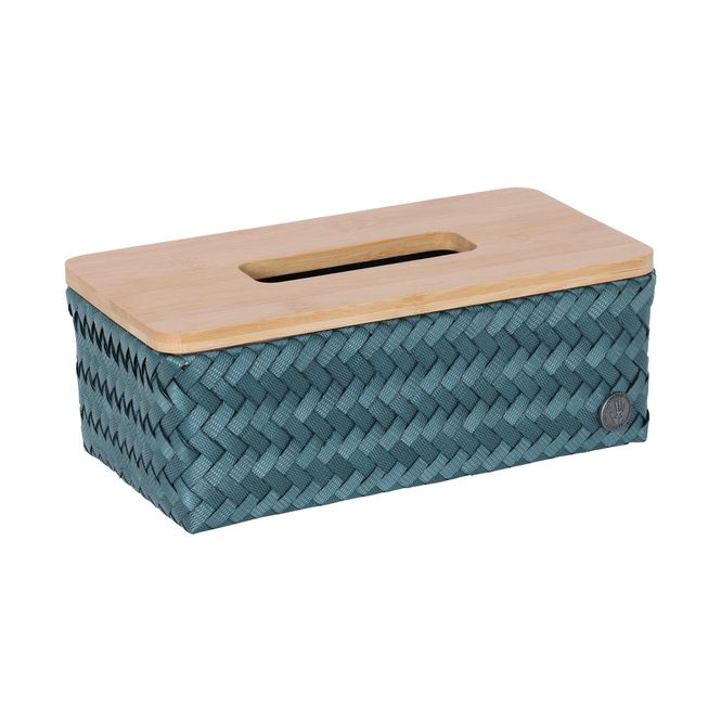 Hovedbilde Handed By Tissue box rectangular steel Blå med bambuslokk