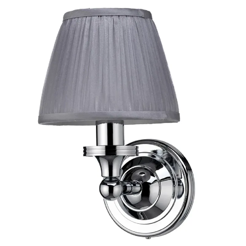 Burlington Rund vegglampe med LED-lys - Krom/Lys grå stoff