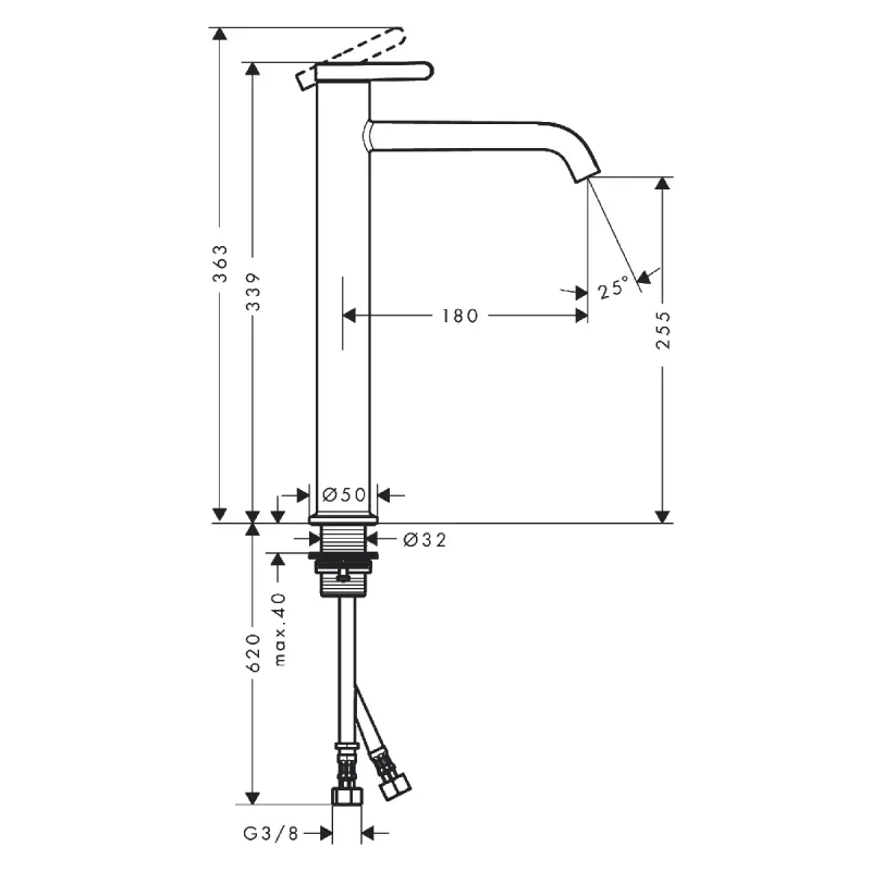 Axor One 1-greps Servantbatteri 260