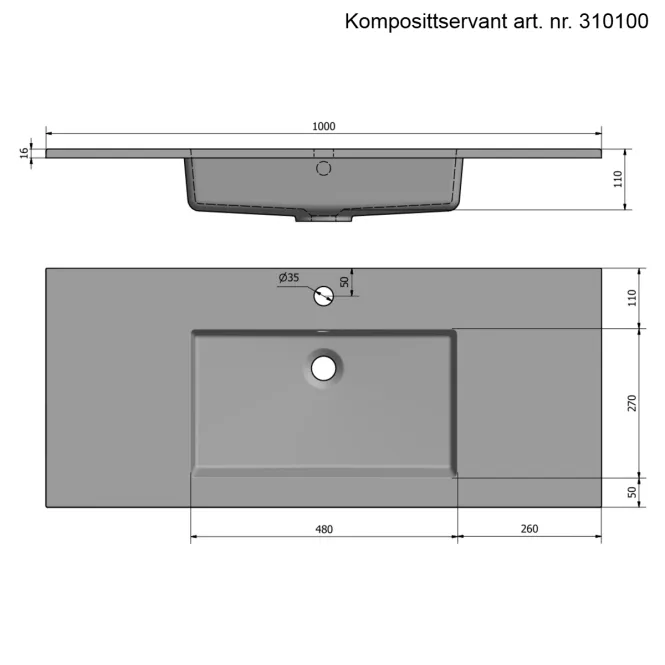Hovedbilde OUTLET: INR Viskan Solid 100 cm Baderomsmøbel u/ Servant Sort Eik - ...