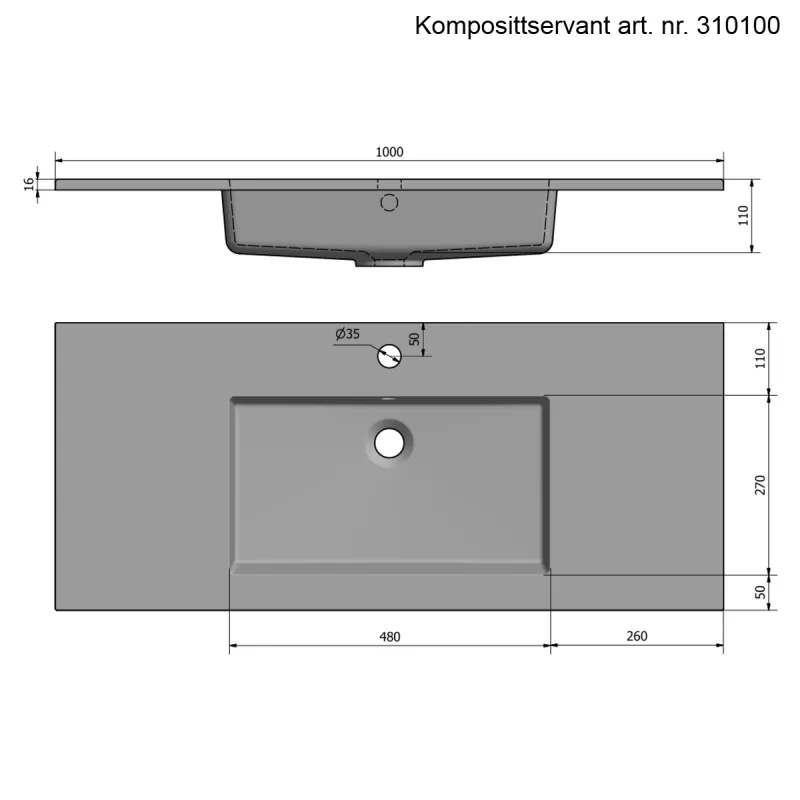 OUTLET: INR Viskan Solid 100 cm Baderomsmøbel u/ Servant Sort Eik - Utstilling