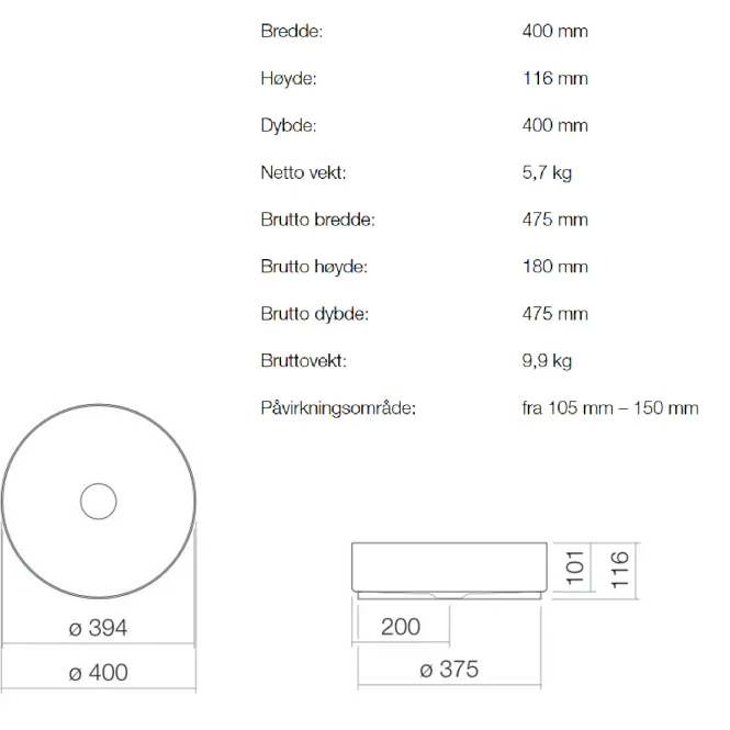Hovedbilde Alape AB.KE400 servant ø40 cm toppmontert