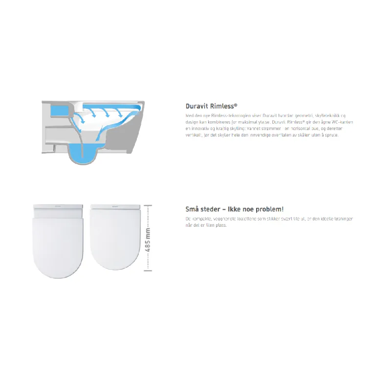 Duravit Me by Starck 48 cm Rimless Vegghengt Toalett - Hvit