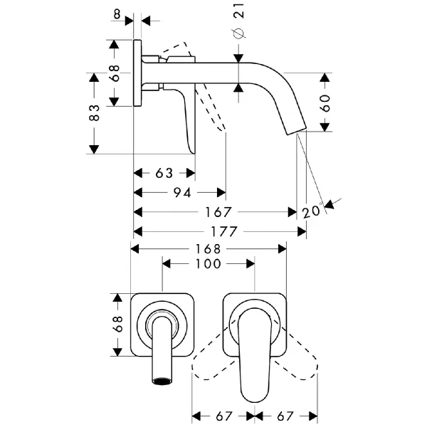 Hovedbilde Axor Citterio M 1-greps Innebygd Servantbatteri 16.7 cm tut