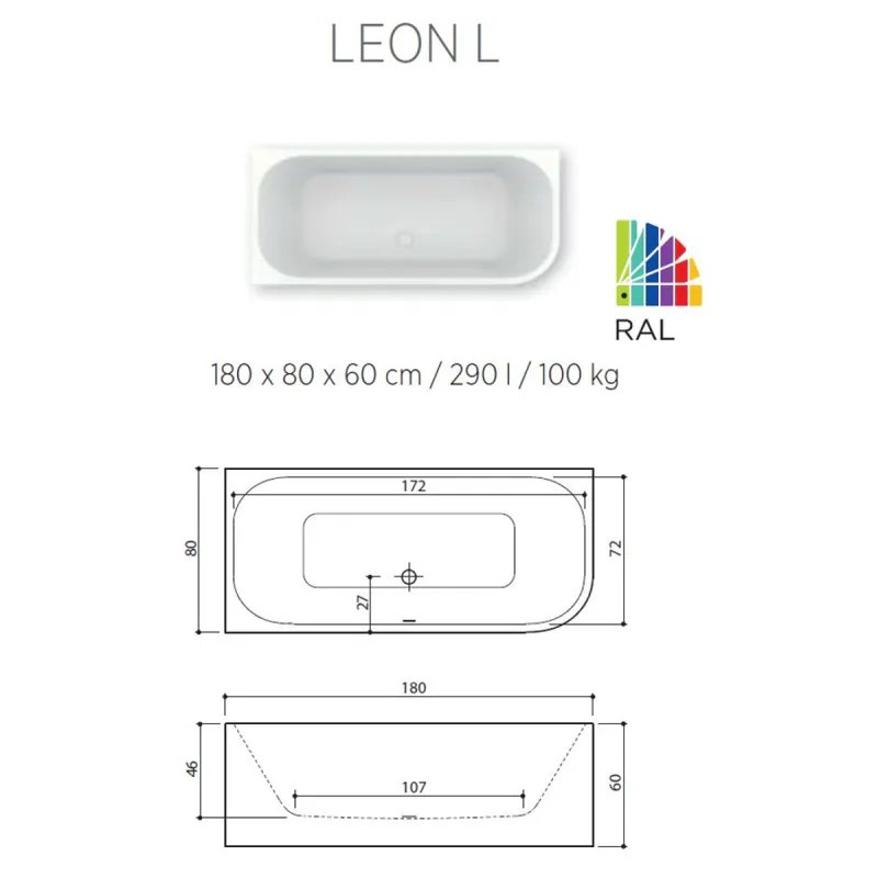 Balteco Leon Hjørnebadekar 180x80 cm 