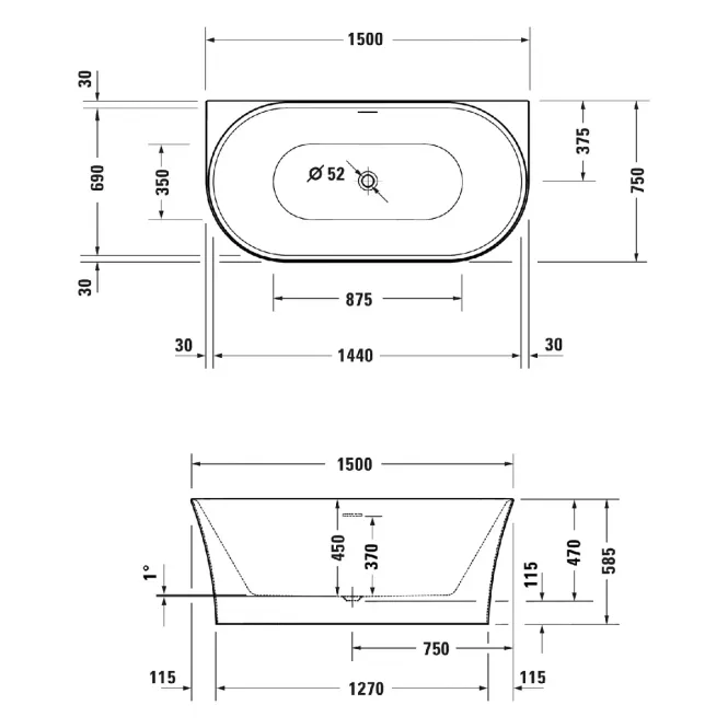 Hovedbilde Duravit DuraSenja Back-To-Wall Badekar 150x75 cm