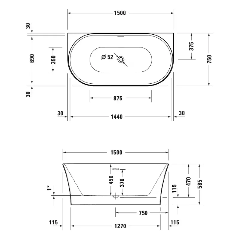 Duravit DuraSenja Back-To-Wall Badekar 150x75 cm