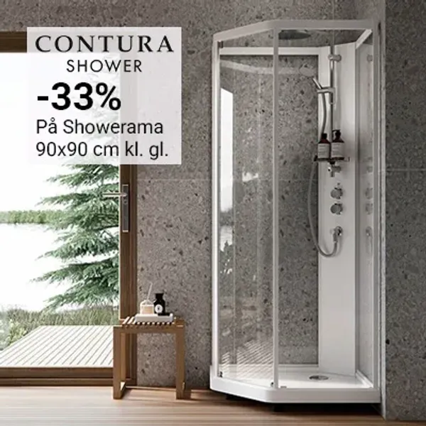 Tilbud på Contura Showerama dusjkabinett i 90x90 cm med hvite profiler og klart glass - lagerført