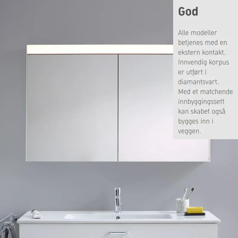 Duravit LM speilskap 61-131 cm med LED lysfelt øverst - 