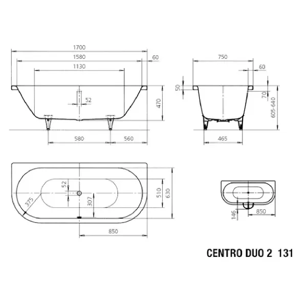 Hovedbilde Kaldewei CENTRO DUO 2 Mod 131 Innebygd Badekar 170x75 cm