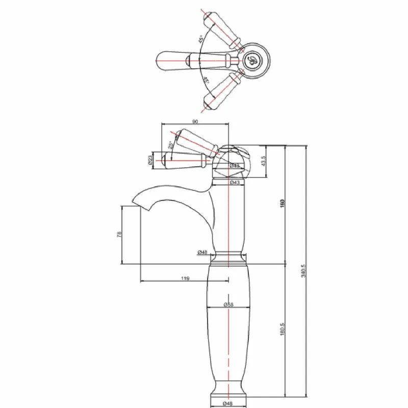 Burlington Chelsea curved servantbatteri høy