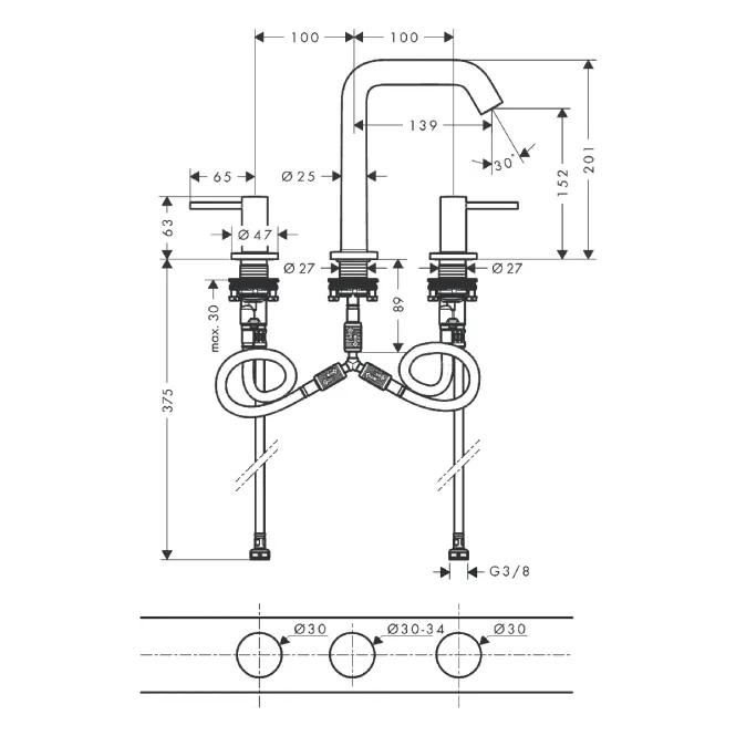 Hovedbilde Hansgrohe Tecturis S 3-hulls Servantbatteri 150